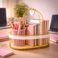 Metal Wire Storage Basket with Handle Fabric Lining Organizer