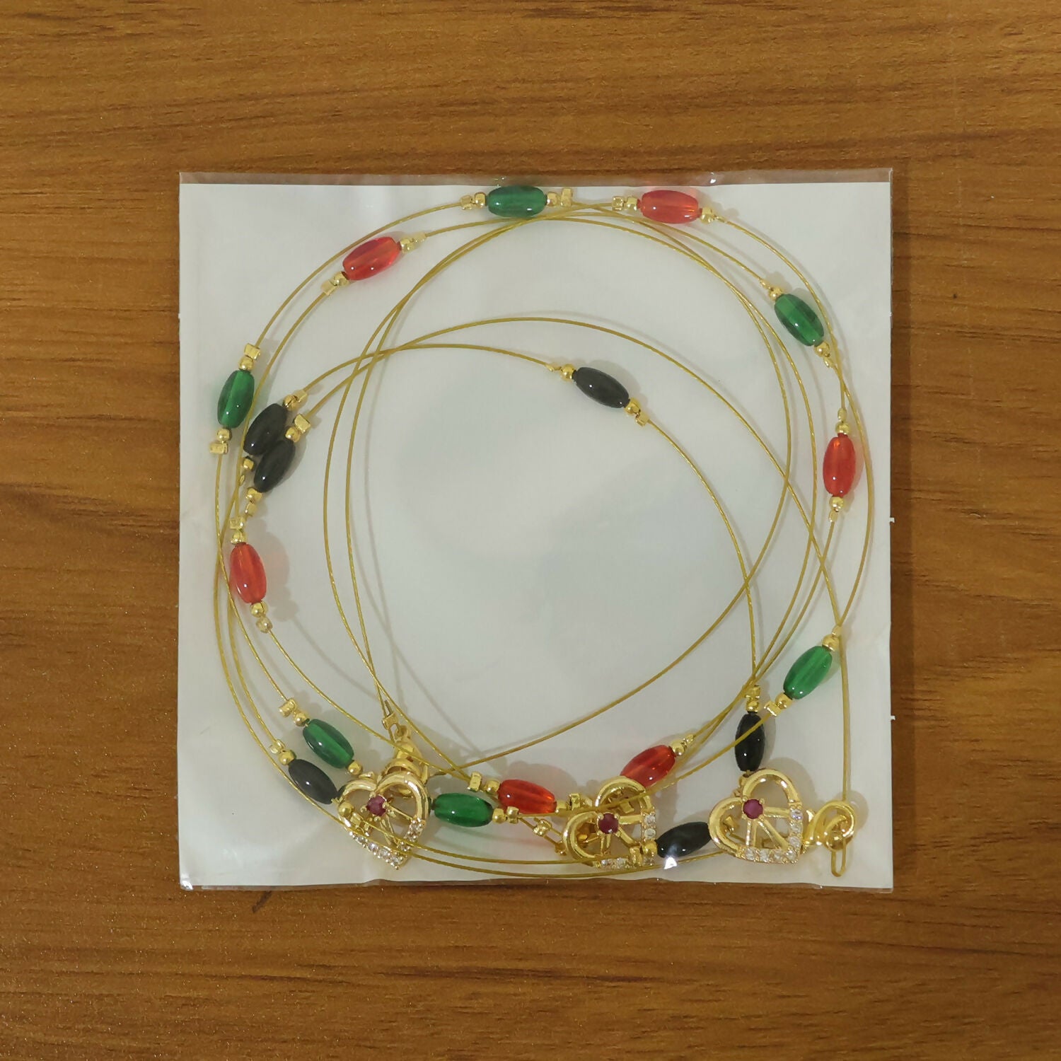 Heart Pendant Necklace with Tricolor Beads and Ruby Accent (3Pc/Set)