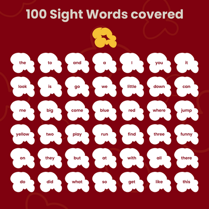 POPPIN FOR SIGHT WORDS GAME - AGE 4-6 (100 CARDBOARD PIECES)
