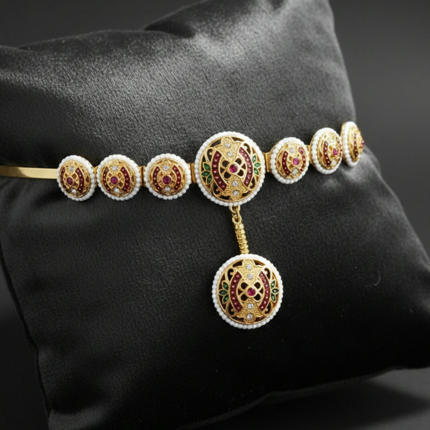 Side angle of Gold-Tone Antique Sheshphool style Matha Patti Headpiece