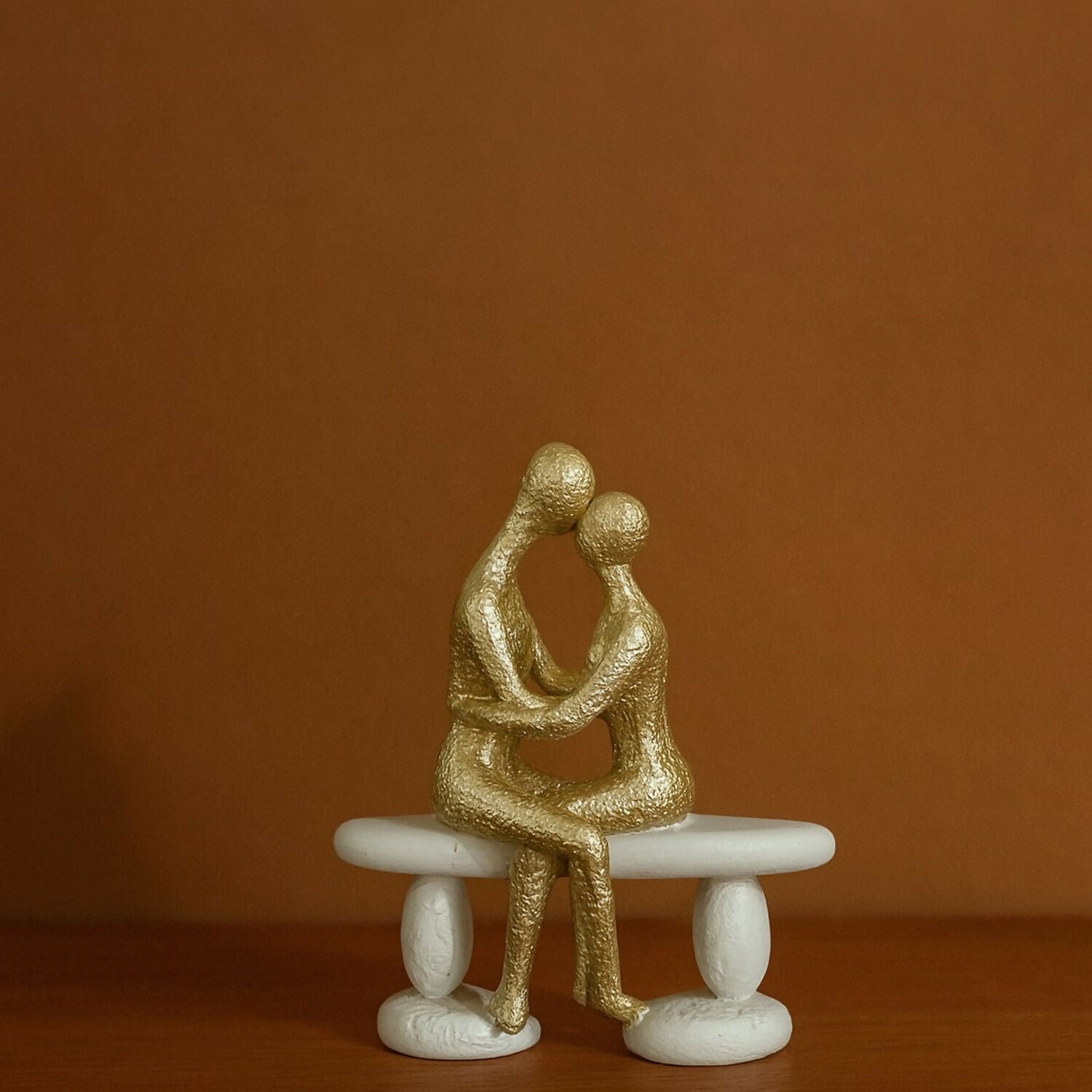 Golden Couple Sitting on Bench Showpiece for Home Decor & Romantic Gifting