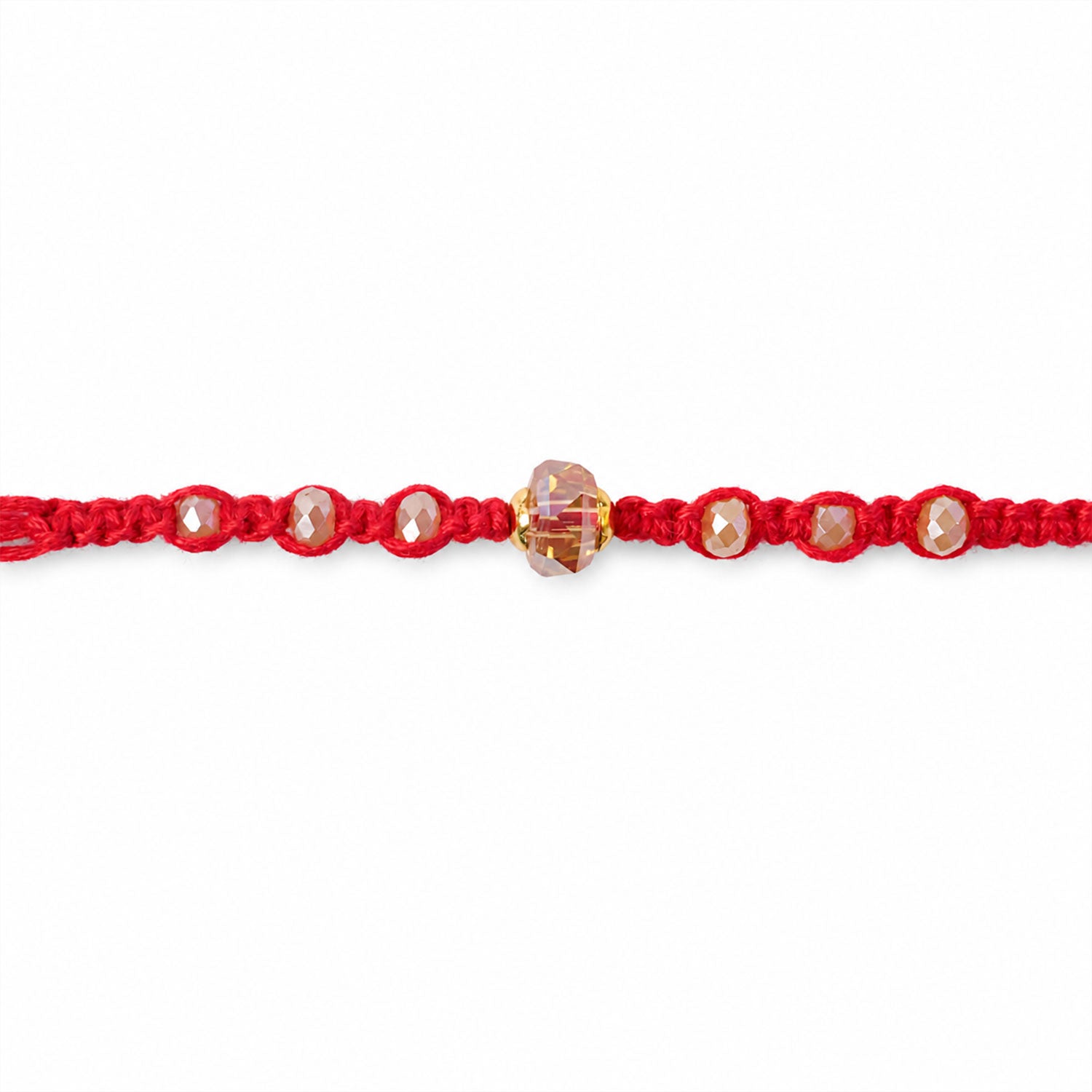 Red Beaded Rakhi with Champagne Crystal Bead and Red Bead Accents