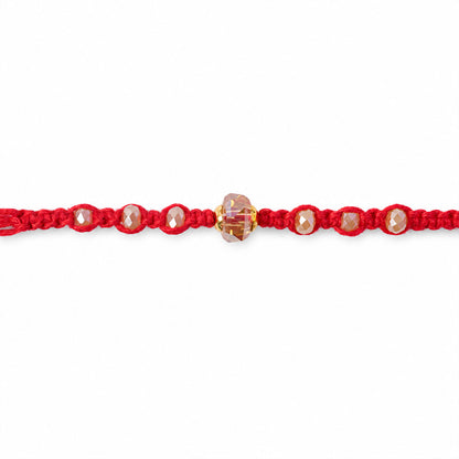 Red Beaded Rakhi with Champagne Crystal Bead and Red Bead Accents