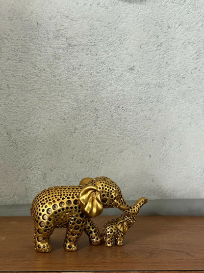 Decorative Gold Elephant Mother & Baby Showpiece for Home Décor & Gifting