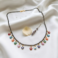 Colorful Evil Eye Charm Black Beaded Mangalsutra Necklace with Gold Finish