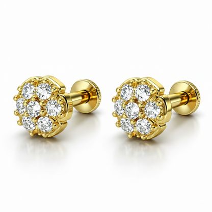 Pair of gold plated floral cluster stud earrings with hypoallergenic finish
