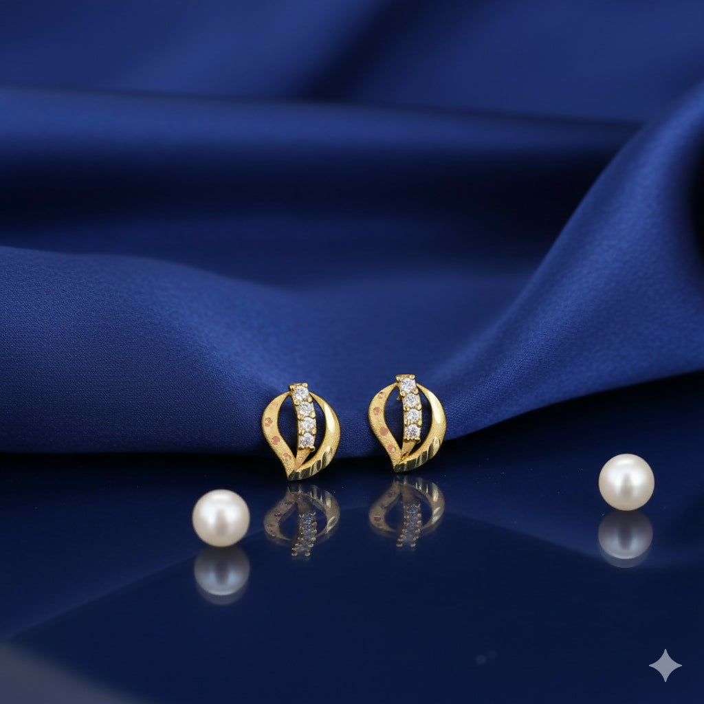 Gold Plated AD Leaf Stud Earrings for women and girls