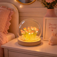 Tulip Flower Diy Lamp Kit with LED Light, Glass Dome & Wooden Base