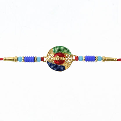 Multicolor traditional Rakhi showing elegant detailing