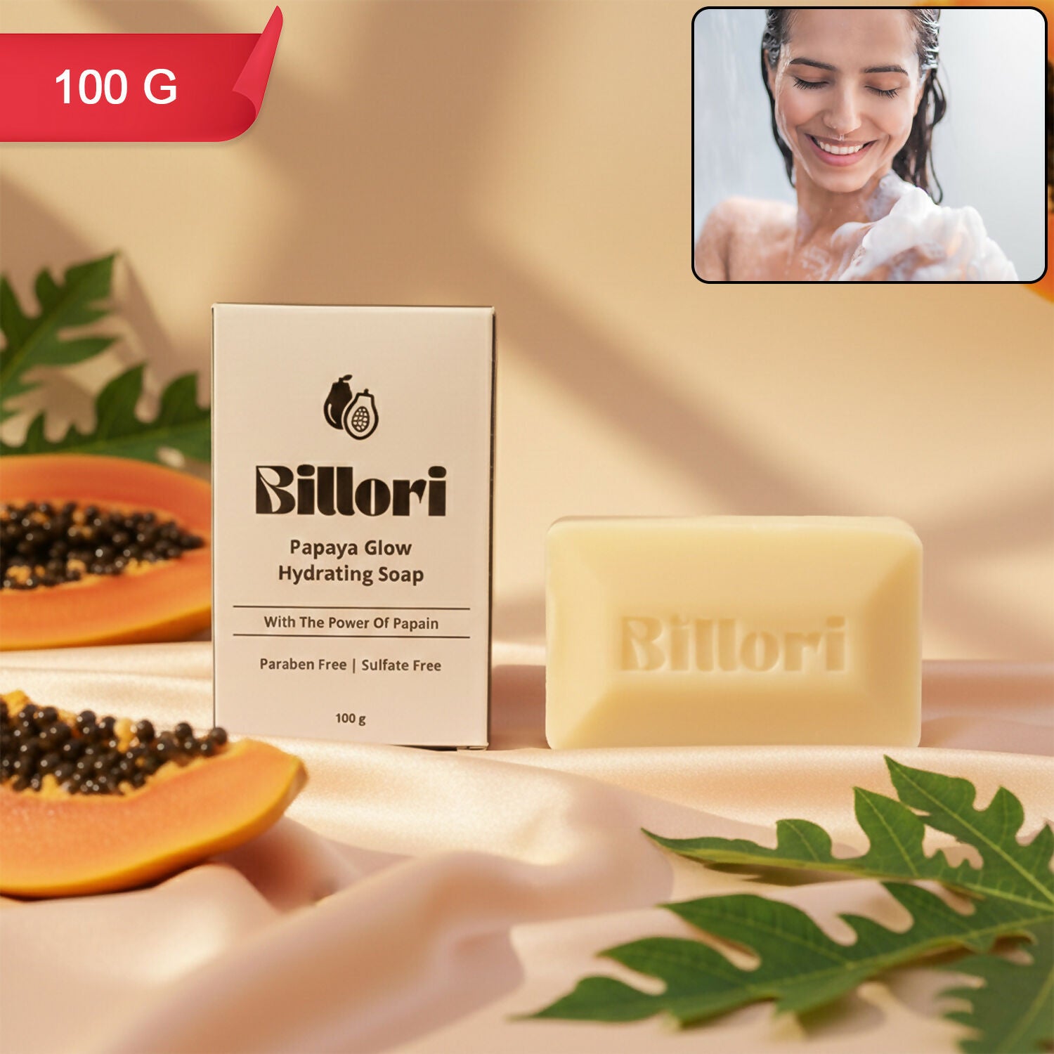 Papaya Glow Hydrating Soap, Papain Enzyme & Papaya Extract (100 g)