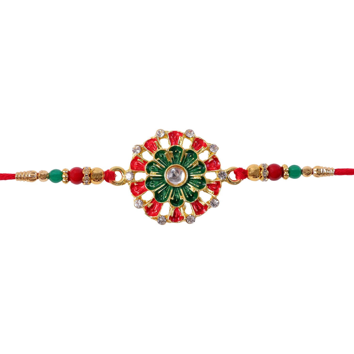 Traditional Rakhi Floral Centerpiece Red Green Beads (10pcs)