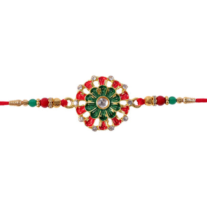 Traditional Rakhi Floral Centerpiece Red Green Beads (10pcs)