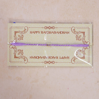 Purple Twisted Cord Rakhi with Rectangular Crystal Stone Pendant