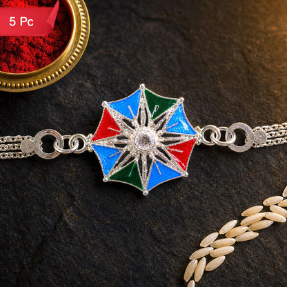 Star Shaped Rakhi Vibrant Central Stone for Raksha Bandhan (5pcs)