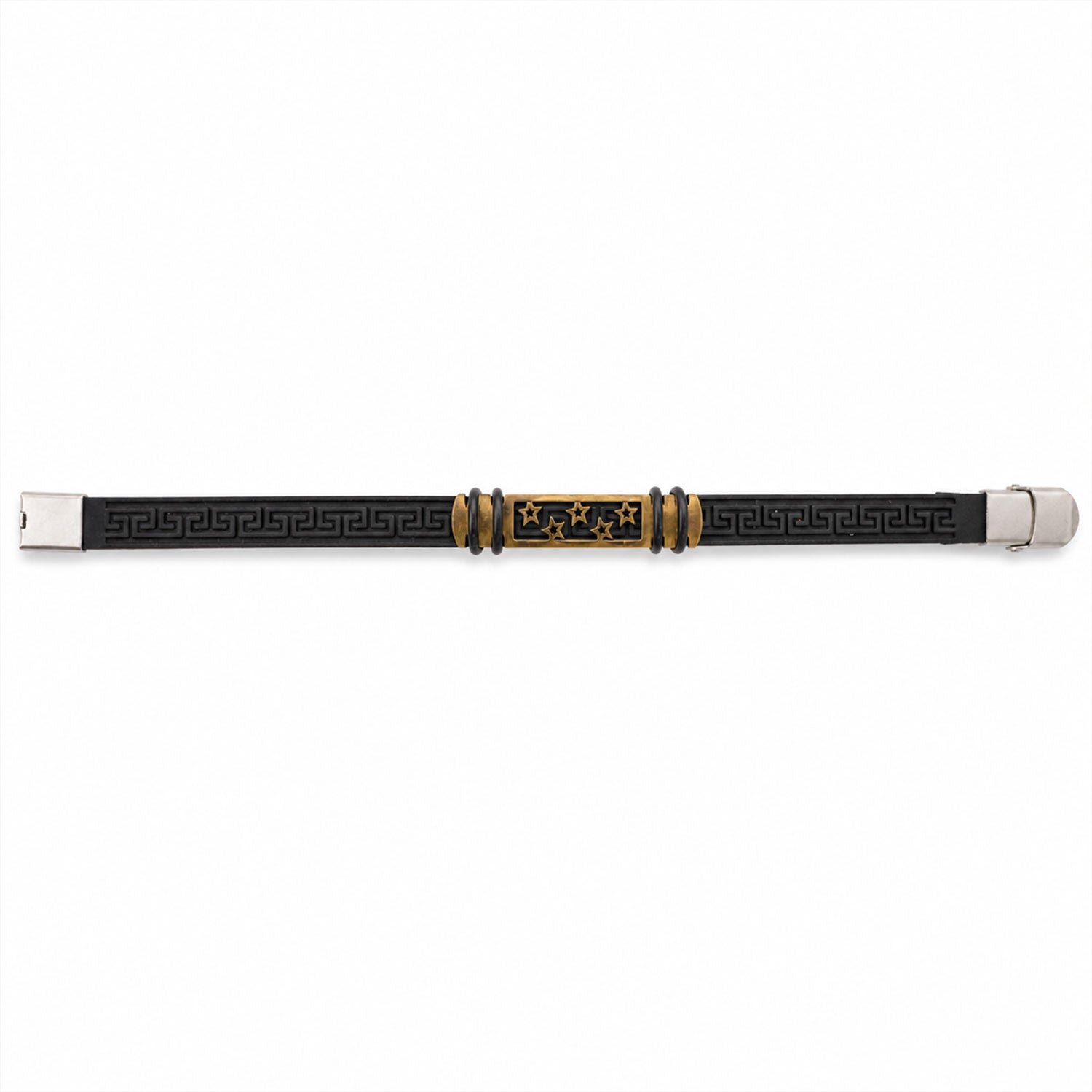 Star Cutout Bracelet Rakhi with Black Band and Gold-Silver Plate for Raksha Bandhan