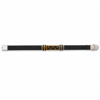 Star Cutout Bracelet Rakhi with Black Band and Gold-Silver Plate for Raksha Bandhan