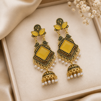 Golden Glow Jhumka Earrings – Traditional Oxidized Pearl Drop Danglers