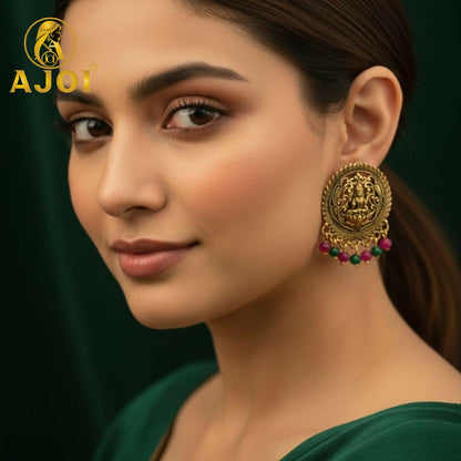 Gold Lakshmi Temple Stud Earrings