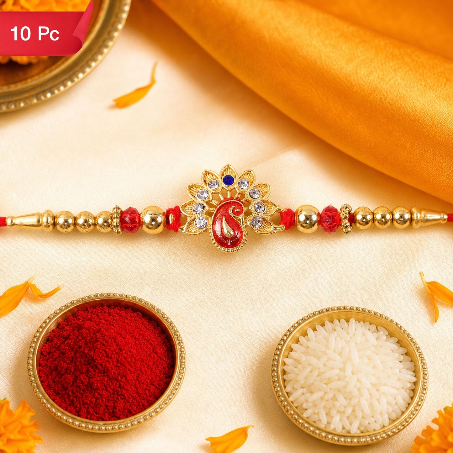 Peacock Motif Rakhi with Stone Beaded Festive Detail (10pcs)