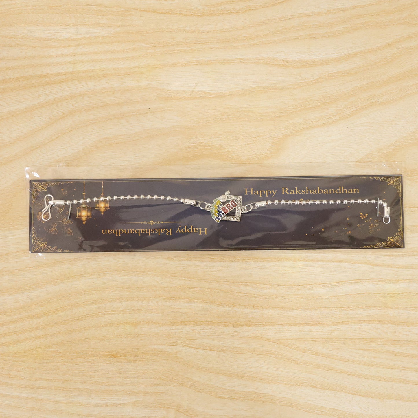 Bro Studded Square Peacock Enamel Silver Chain Designer Rakhi