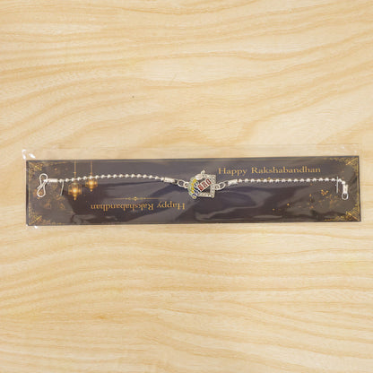 Bro Studded Square Peacock Enamel Silver Chain Designer Rakhi