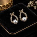 Gold-Tone Teardrop Earrings with Pearl-Look Beads and Clear Stone Detailing