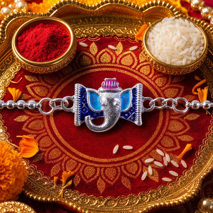 Silver Ganesha Enamel Chain Bracelet Festive Raksha Bandhan Gift (5pcs)