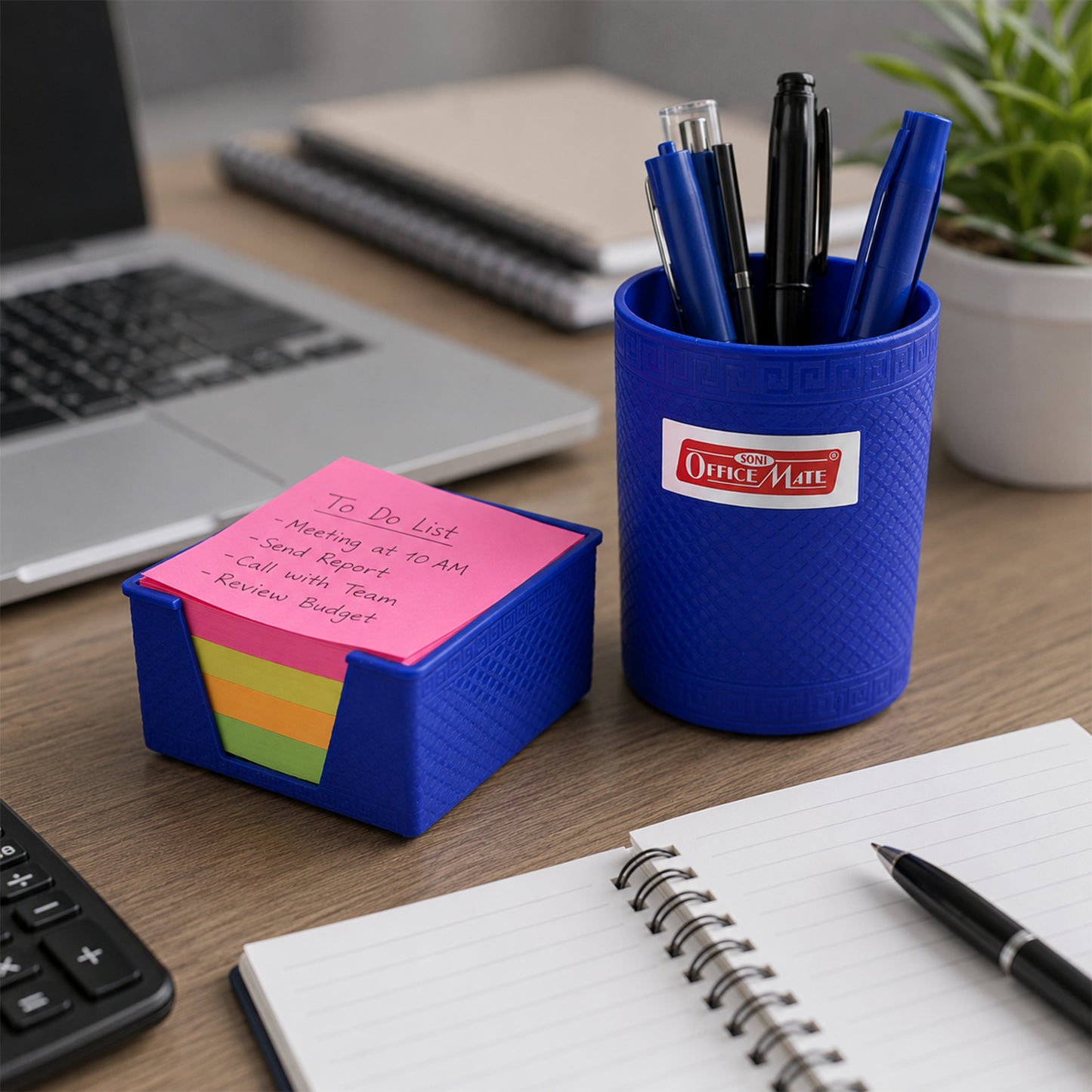 2-in-1 Desk Organiser with Pen Holder & Color Sticky Notes for Office and Study