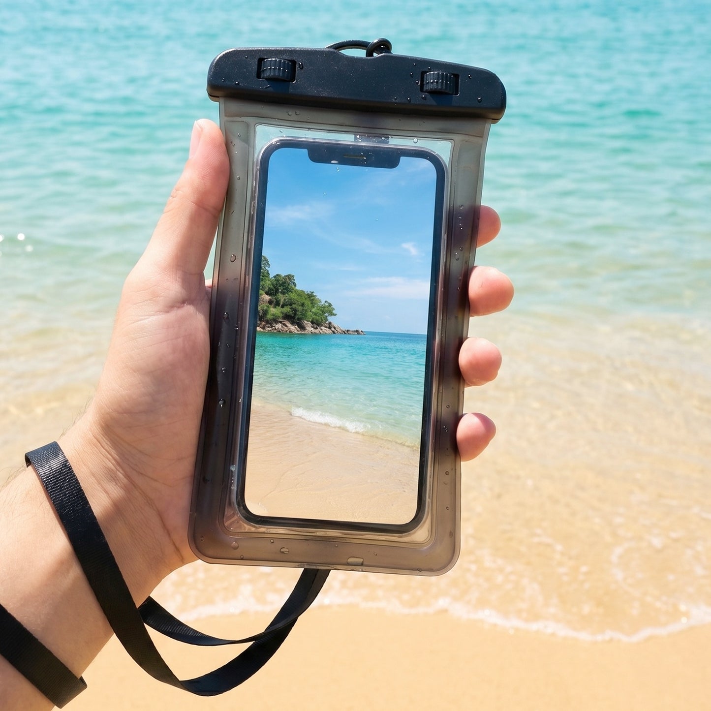 Angled shot of black waterproof phone case