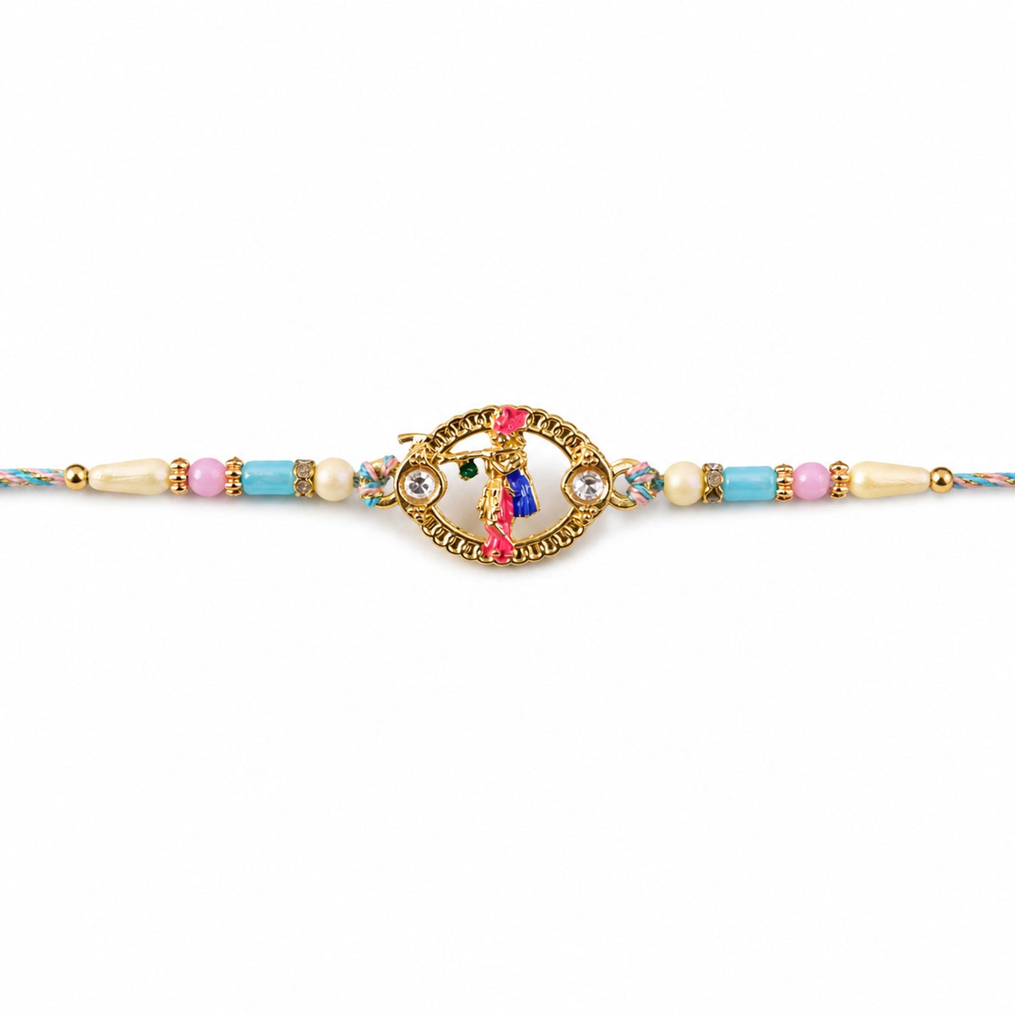 Colorful Circular Charm Rakhi with Pink Blue Beads and Festive Brother Gift Appeal