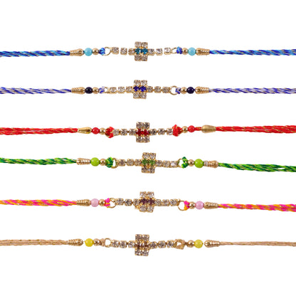 Classic Cross Motif Rakhi with Side Bead Accents (Pack of 6)