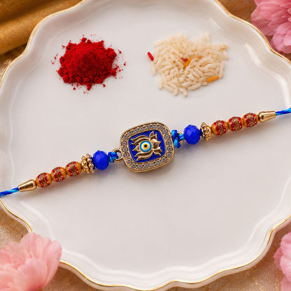 Lotus Nazar Evil Eye Cushion Studded Enamel Beads Designer Rakhi