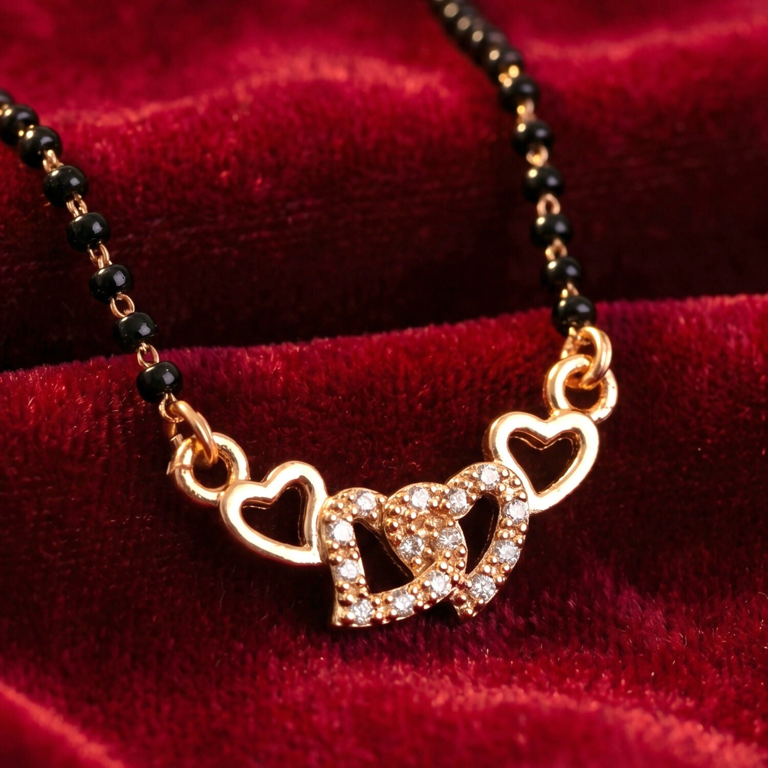 Double Heart Design Mangalsutra Necklace with Crystal Detailing 1 Pc