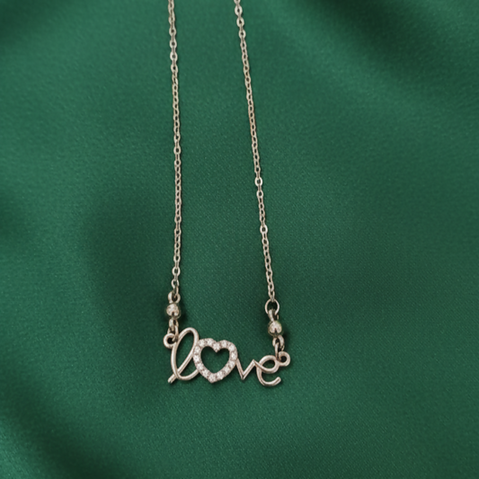 Love script silver heart pendant necklace with pavé crystals on adjustable chain