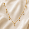 Gold Plated Baguette Crystal Charm Necklace Elegant CZ Stone Chain for Women