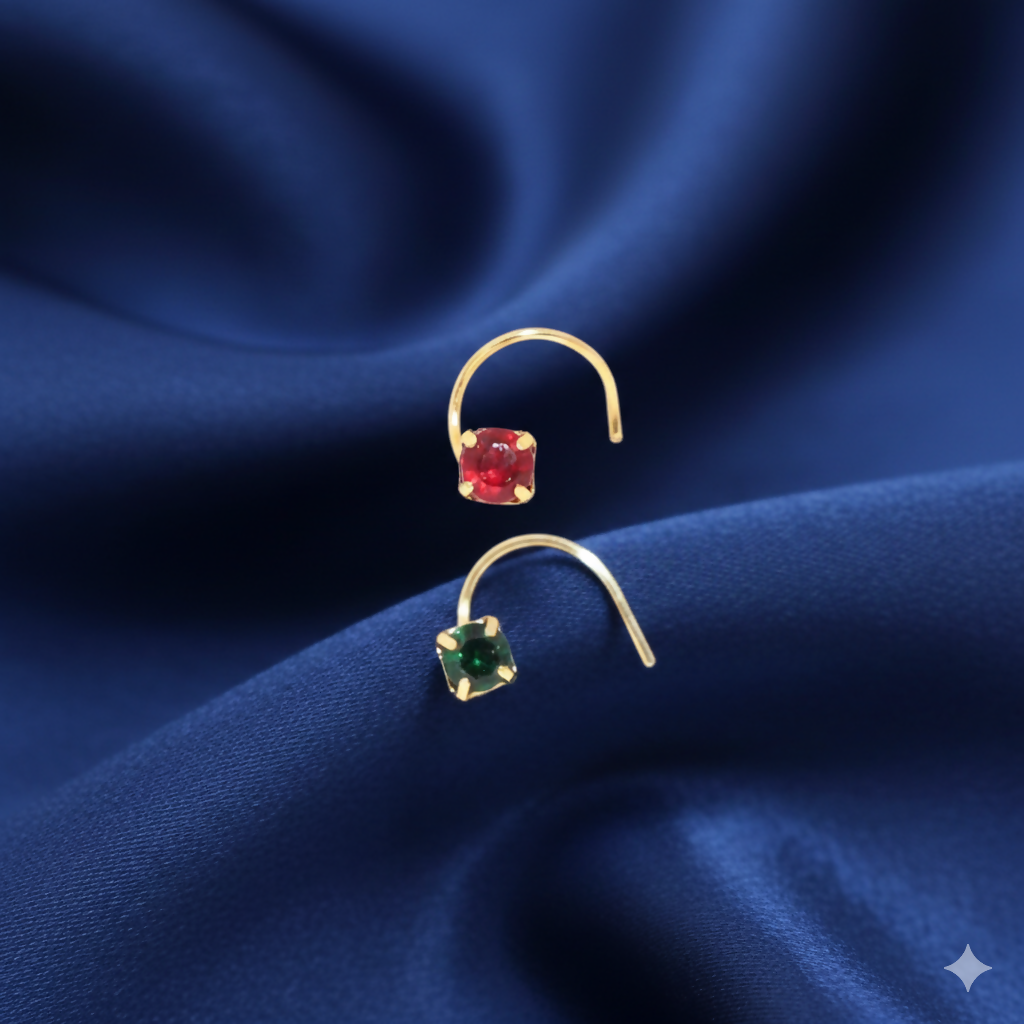 Gold plated crystal nosepin with radiant ruby red crystal