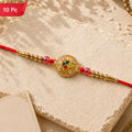 Festive Four-Petal Rakhi with Bright Enamel, Clear Stones and Translucent Beads (10pcs)
