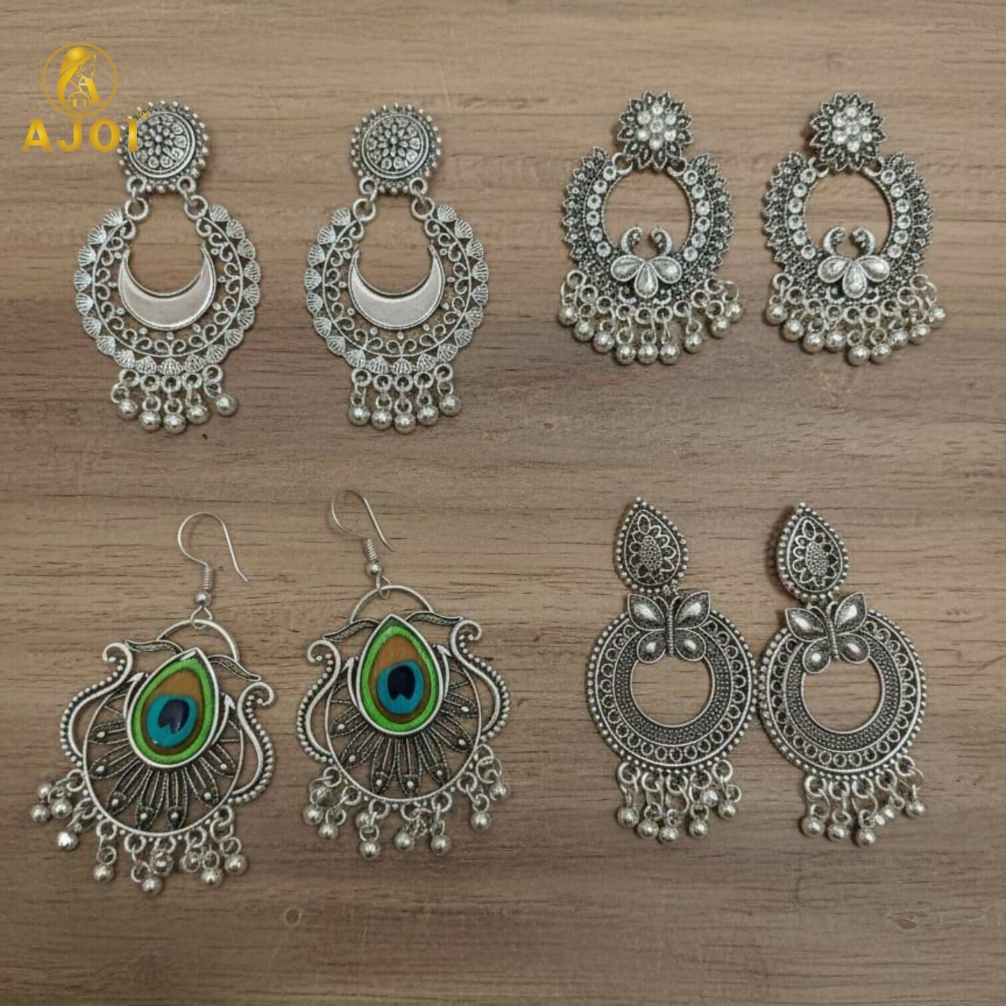 Traditional Oxidised Silver Earrings Combo Set for Women And Girls(PACK OF 4)