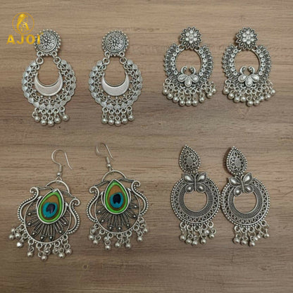 Traditional Oxidised Silver Earrings Combo Set for Women And Girls(PACK OF 4)