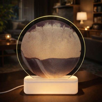 LED Round Static Brown & Beige Sand Art Lamp | Ambient Decorative Night Light