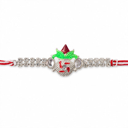 Ornate Rakhi with Leaf Floral Charm, multicolor stones and chain look for Festive Use