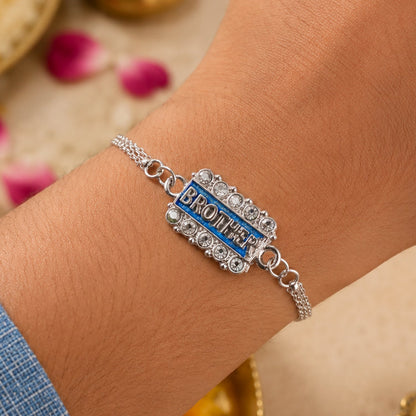 Brother Nameplate Chain Style Stone Studded Designer Rakhi (5pcs)