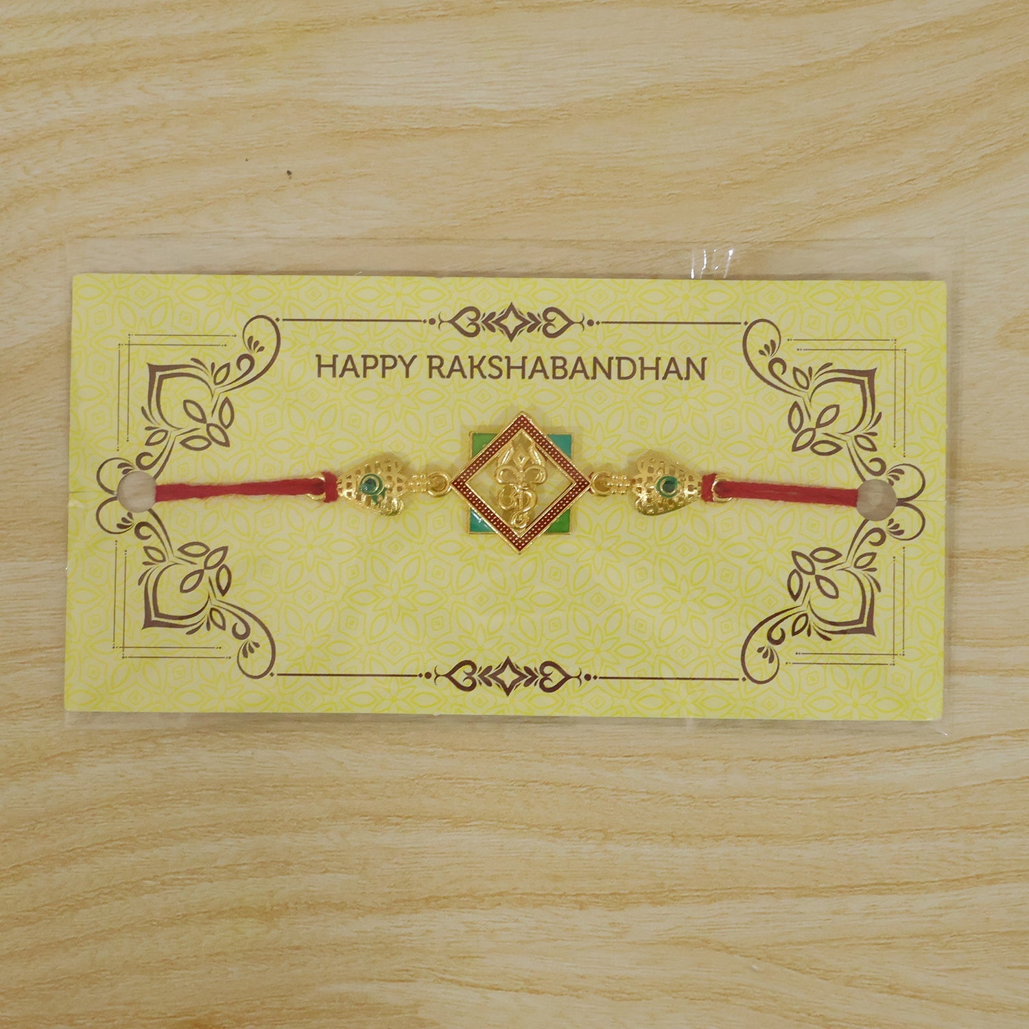 Gold-Toned Om Trishul Rakhi with Colorful Enamel for Raksha Bandhan (5pcs)