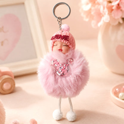 Round Om Stone Studded Enamel Rakhi with Cute Doll Keychain Combo (2 Pc)