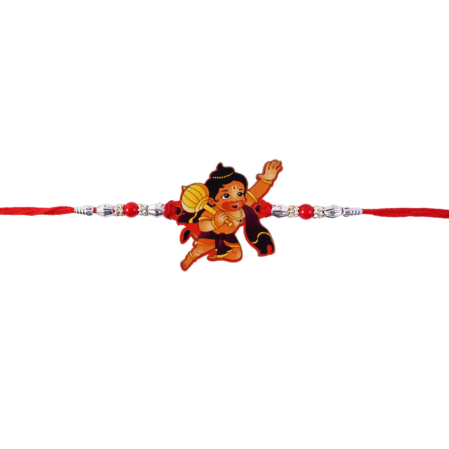Little Hanuman Rakhi with Red Thread and Silver Bead Chain