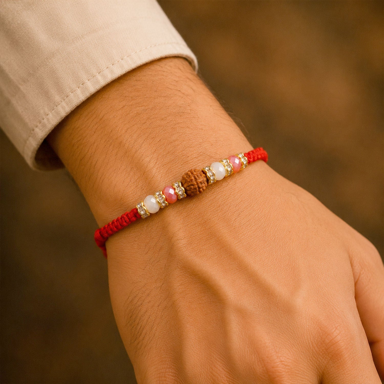 Stone Studded Designer Rakhi with Traditional Beads and Beautiful Festive Finish