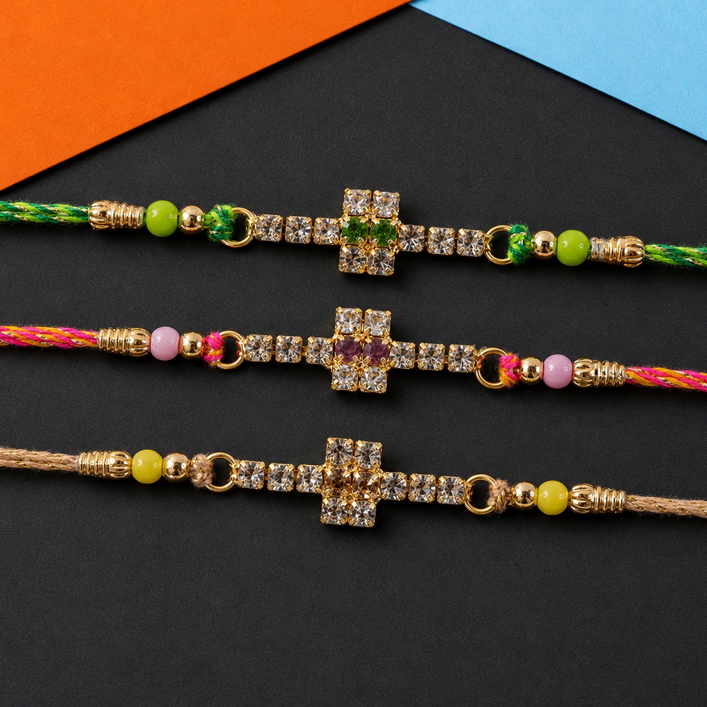Classic Cross Motif Rakhi with Side Bead Accents (Pack of 6)
