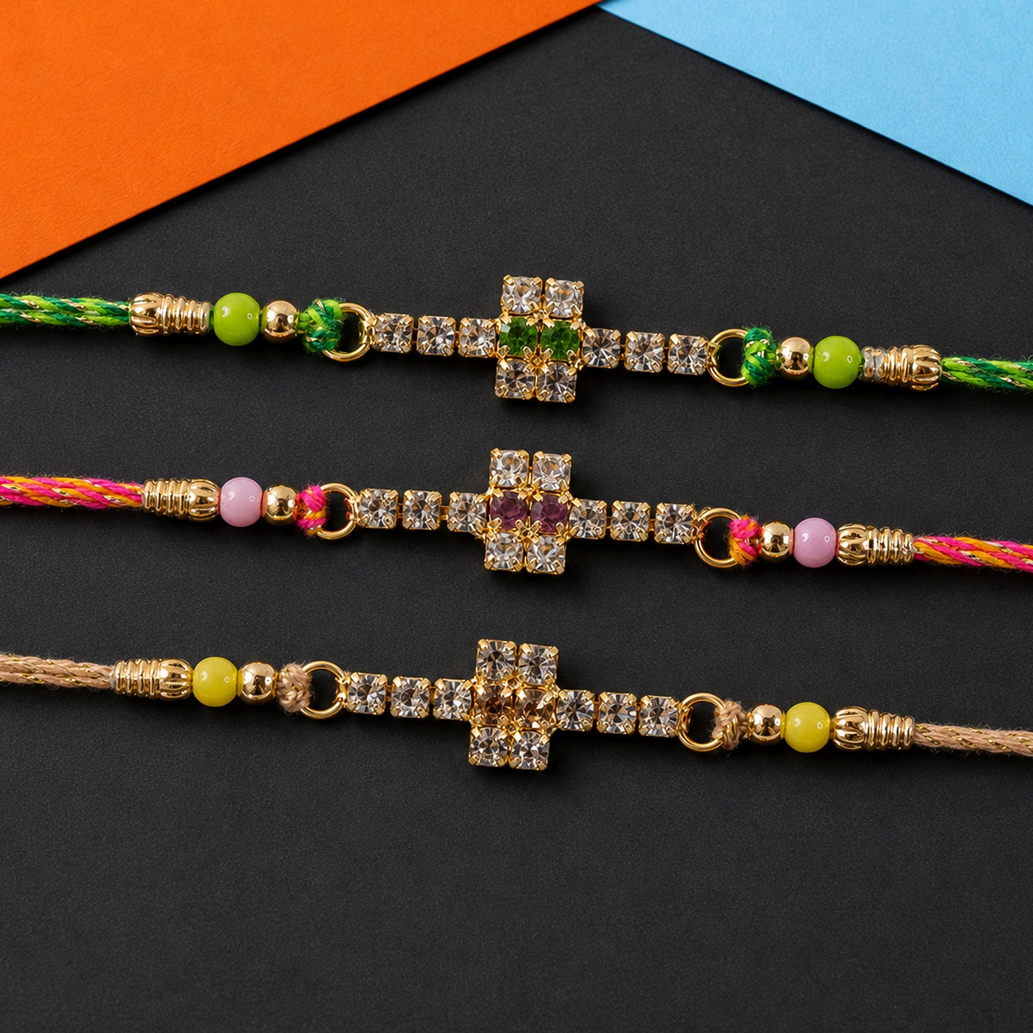 Classic Cross Motif Rakhi with Side Bead Accents (Pack of 6)