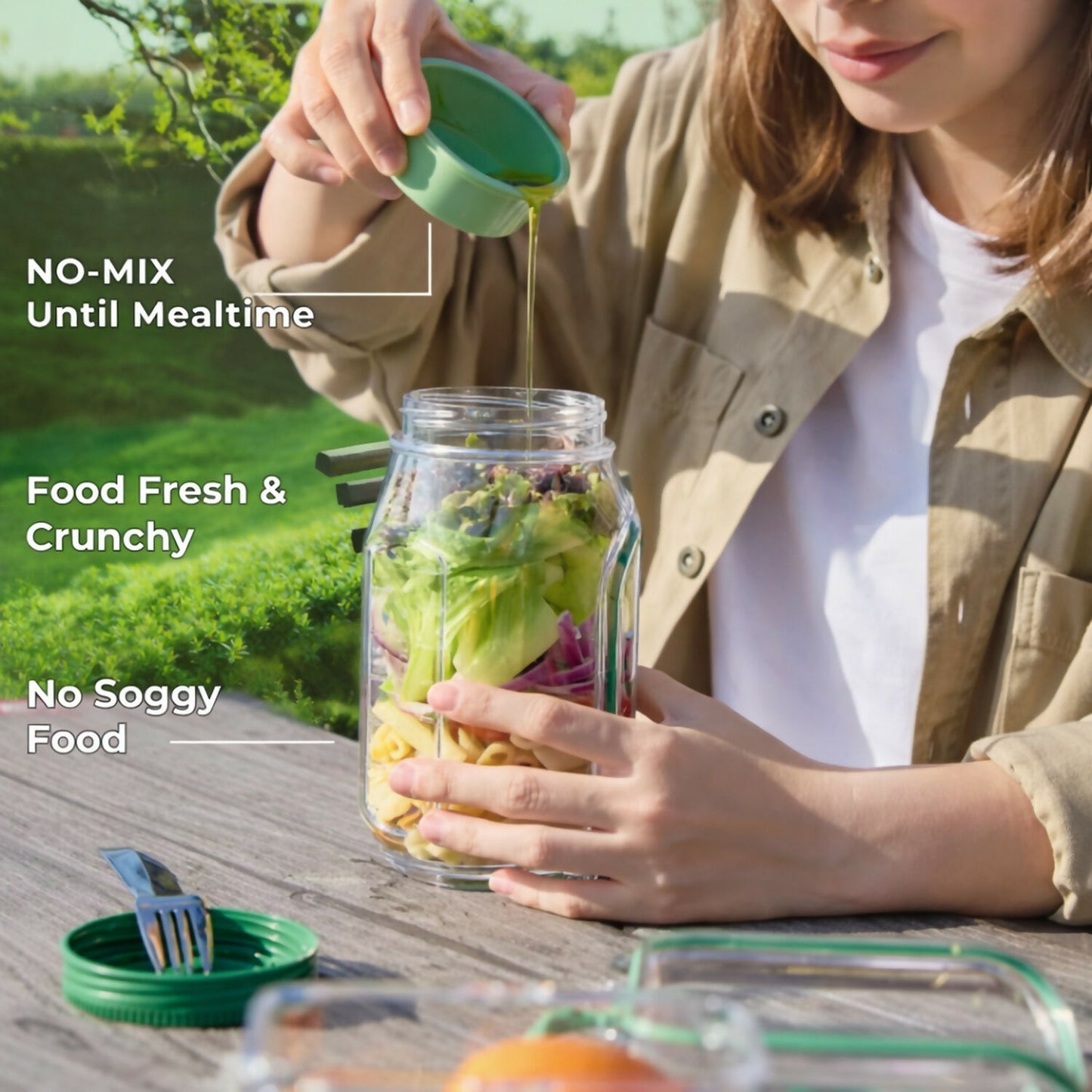 Leakproof Salad Container Jar with Dressing Cup for Office Lunch & Travel