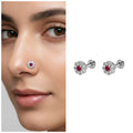 Ruby Floral Halo Nose Pin – Silver-Plated Comfortable Labret Stud